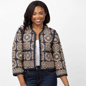 Cara Cara Navy and Gold Patterned Blazer